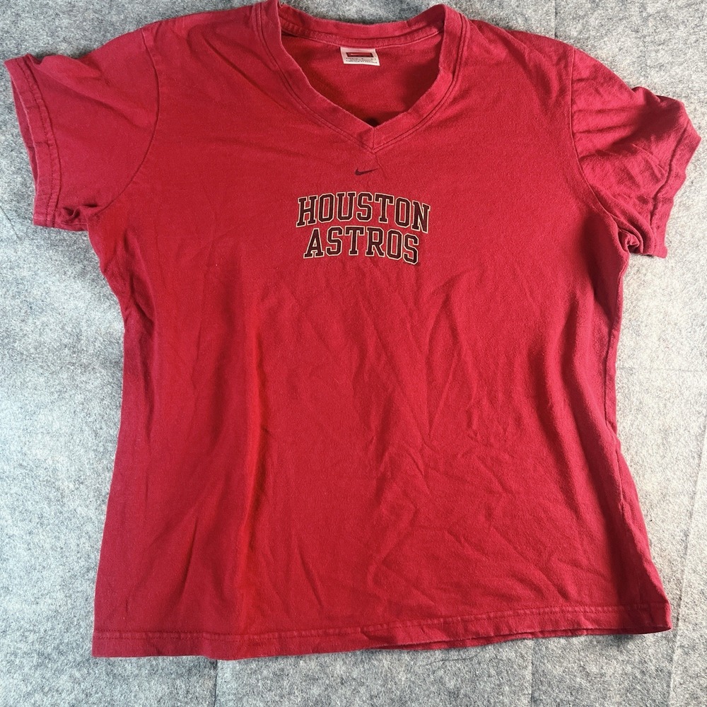 Vintage Nike Houston Astro's Baseball‎ Red V-Neck T-Shirt Women's Large
